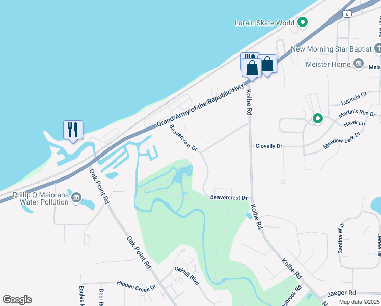 map of restaurants, bars, coffee shops, grocery stores, and more near 3700 Beavercrest Drive in Lorain