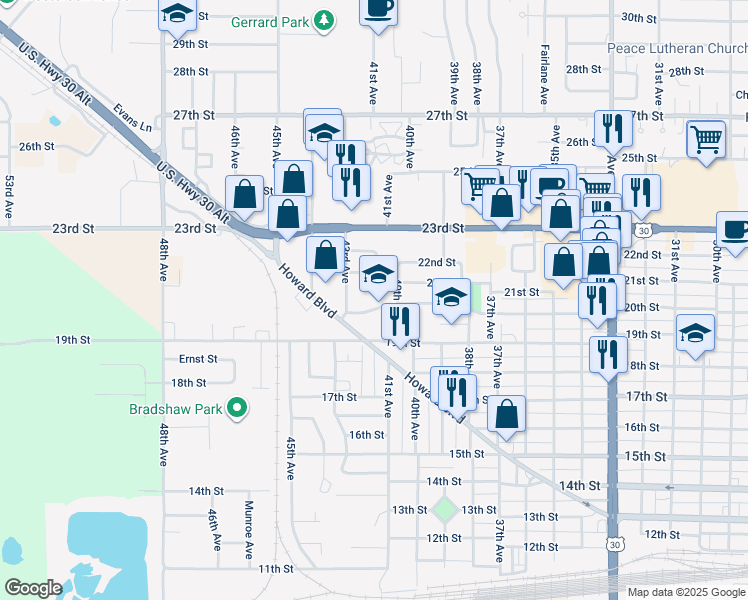 map of restaurants, bars, coffee shops, grocery stores, and more near 4100 Adamy Street in Columbus