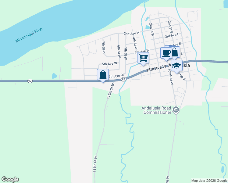 map of restaurants, bars, coffee shops, grocery stores, and more near 7919 115th Street West in Andalusia