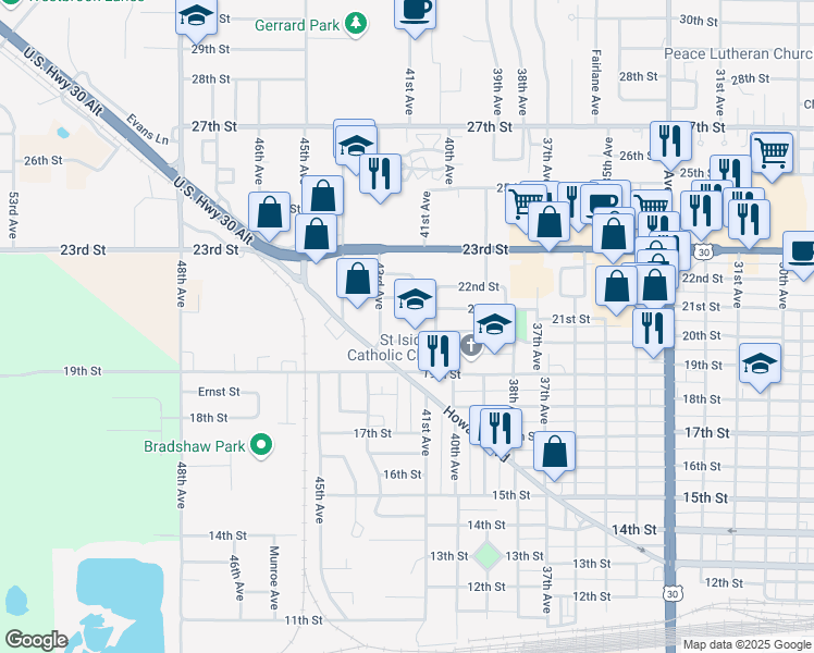 map of restaurants, bars, coffee shops, grocery stores, and more near 4100 Adamy Street in Columbus