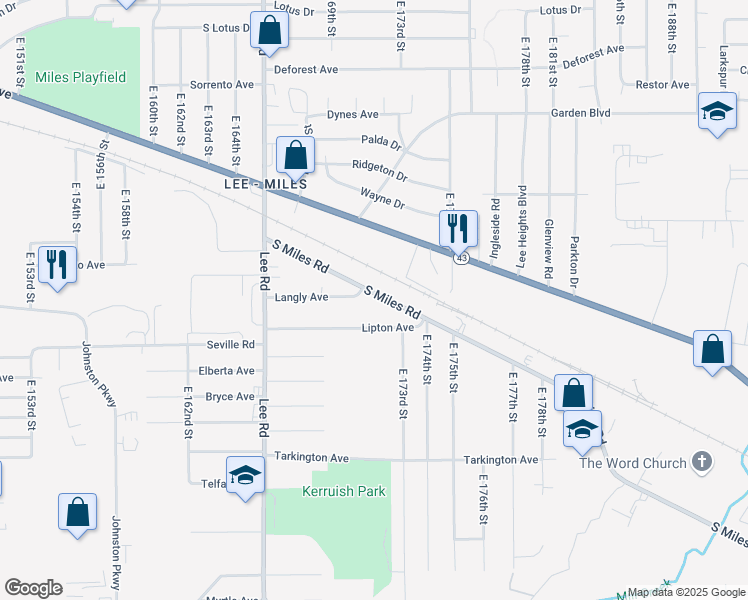 map of restaurants, bars, coffee shops, grocery stores, and more near 17014 South Miles Road in Cleveland