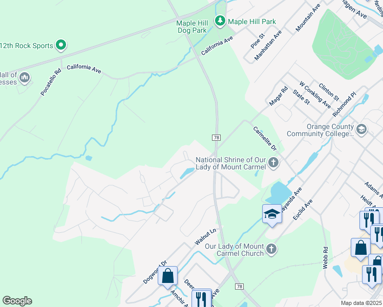 map of restaurants, bars, coffee shops, grocery stores, and more near 126 Concord Lane in Middletown