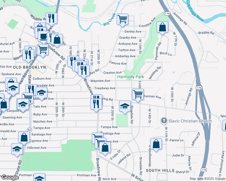 map of restaurants, bars, coffee shops, grocery stores, and more near 4407 West 19th Street in Cleveland