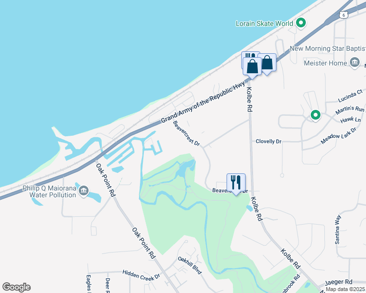 map of restaurants, bars, coffee shops, grocery stores, and more near 3700 Beavercrest Drive in Lorain