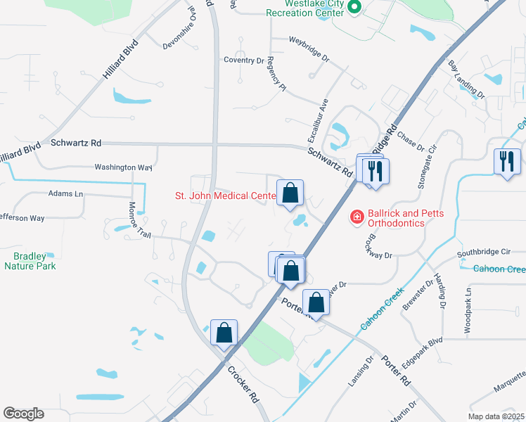 map of restaurants, bars, coffee shops, grocery stores, and more near 29000 Center Ridge Road in Westlake