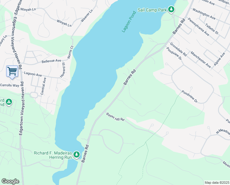 map of restaurants, bars, coffee shops, grocery stores, and more near 333 Barnes Road in Oak Bluffs