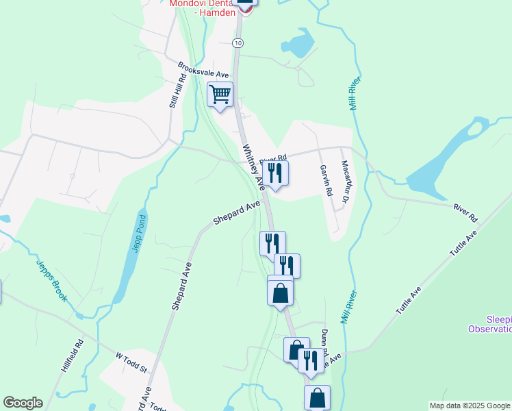 map of restaurants, bars, coffee shops, grocery stores, and more near 3926 Whitney Avenue in Hamden