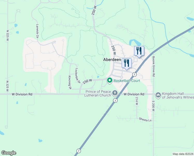 map of restaurants, bars, coffee shops, grocery stores, and more near 257 Moncrief Dr in Valparaiso