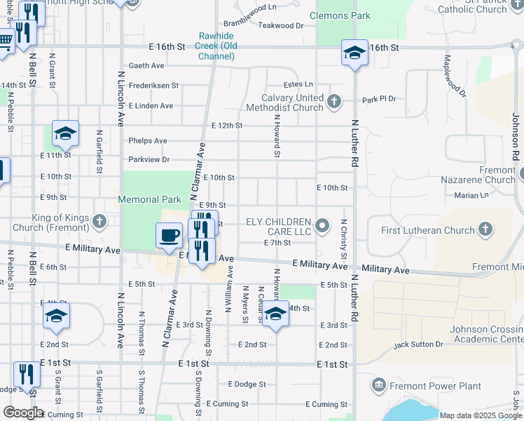 map of restaurants, bars, coffee shops, grocery stores, and more near 2115 East 8th Street in Fremont