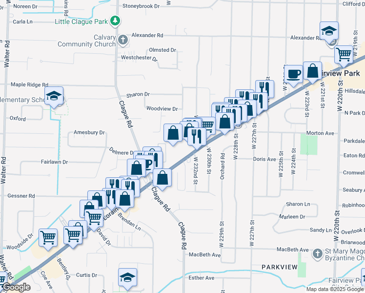 map of restaurants, bars, coffee shops, grocery stores, and more near 23200 Lorain Road in North Olmsted