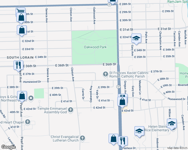 map of restaurants, bars, coffee shops, grocery stores, and more near 2064 East 37th Street in Lorain