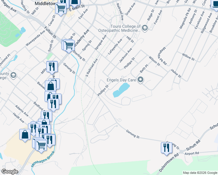 map of restaurants, bars, coffee shops, grocery stores, and more near 50 Brick Pond Road in Middletown