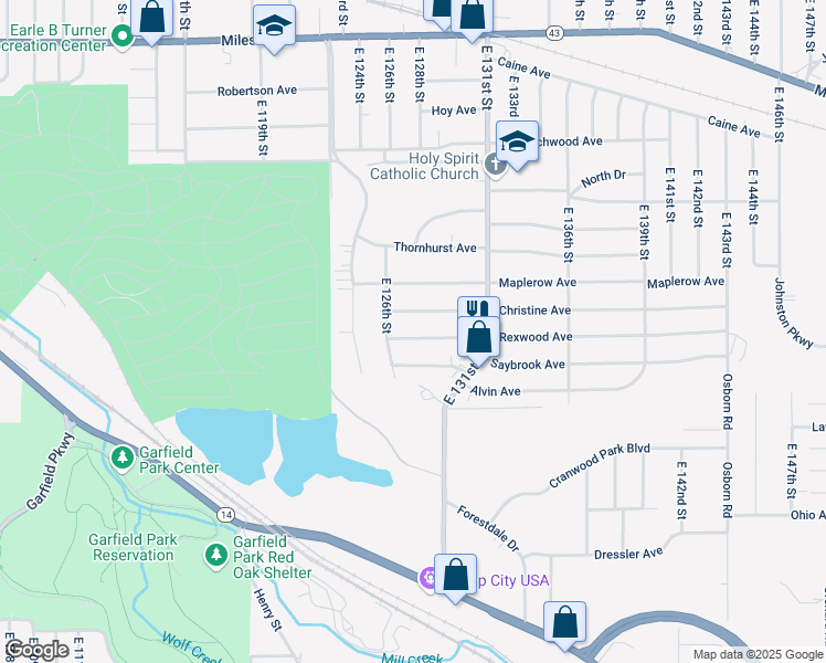 map of restaurants, bars, coffee shops, grocery stores, and more near 12705 Christine Avenue in Garfield Heights
