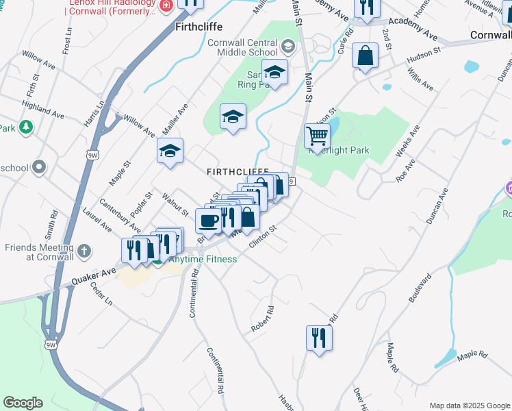map of restaurants, bars, coffee shops, grocery stores, and more near 17 Douglas Drive in Cornwall