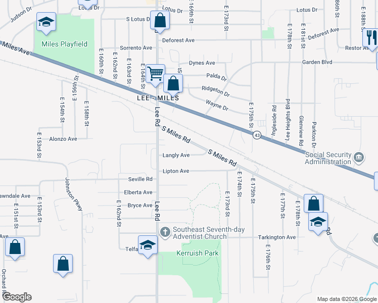 map of restaurants, bars, coffee shops, grocery stores, and more near 16726 South Miles Road in Cleveland
