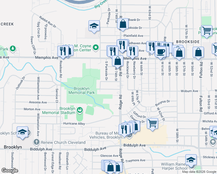 map of restaurants, bars, coffee shops, grocery stores, and more near 7416 Wefel Avenue in Brooklyn