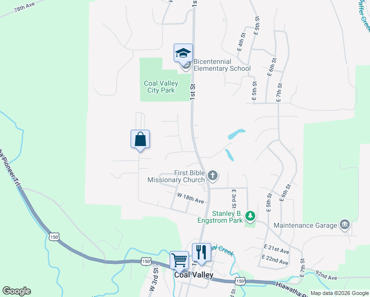 map of restaurants, bars, coffee shops, grocery stores, and more near 1407 West 2nd Street in Coal Valley