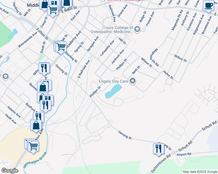 map of restaurants, bars, coffee shops, grocery stores, and more near 65 Brick Pond Road in Middletown