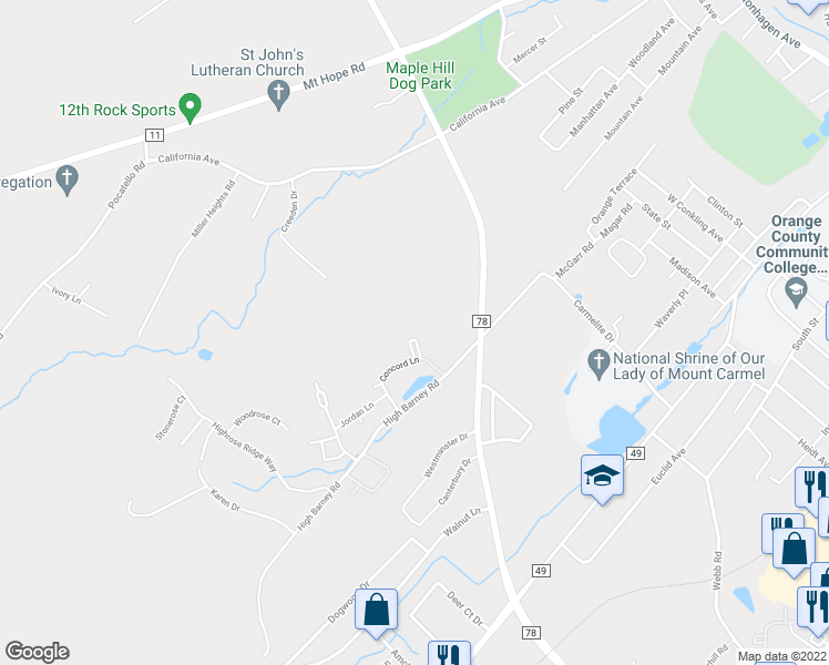map of restaurants, bars, coffee shops, grocery stores, and more near 302 Concord Lane in Middletown