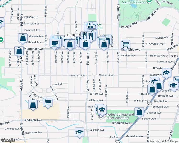 map of restaurants, bars, coffee shops, grocery stores, and more near 4371 Fulton Road in Cleveland