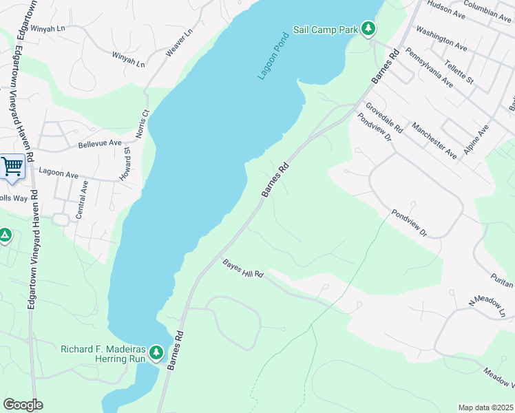 map of restaurants, bars, coffee shops, grocery stores, and more near 319 Barnes Road in Oak Bluffs