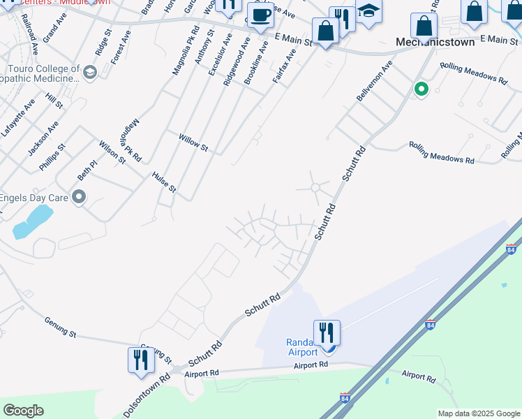 map of restaurants, bars, coffee shops, grocery stores, and more near 7 Abingdon Mews in Middletown