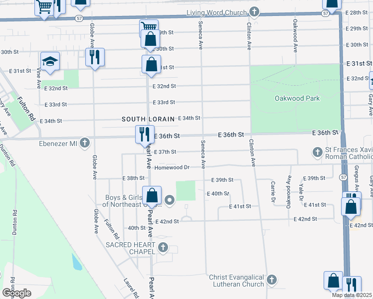 map of restaurants, bars, coffee shops, grocery stores, and more near in Lorain