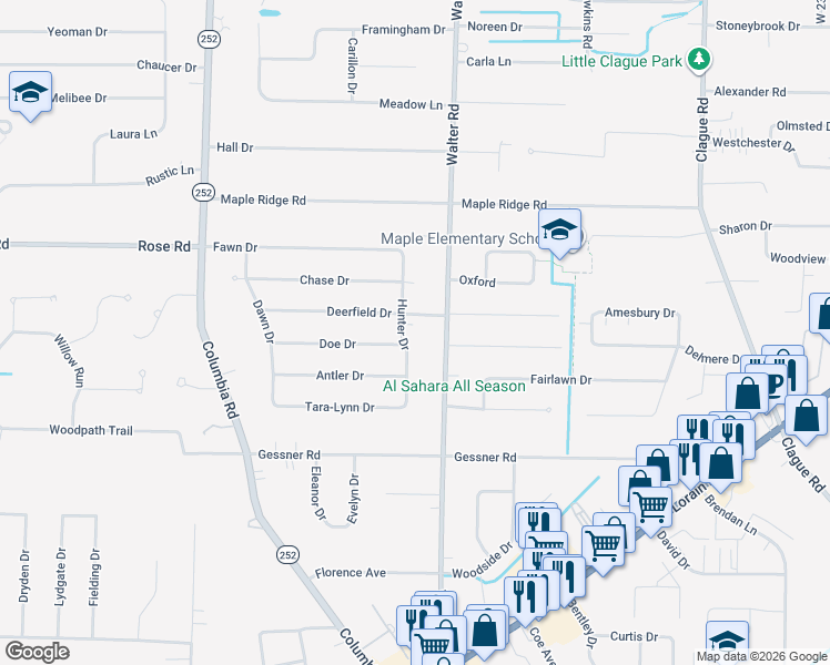 map of restaurants, bars, coffee shops, grocery stores, and more near 3522 Walter Road in North Olmsted