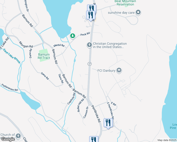map of restaurants, bars, coffee shops, grocery stores, and more near 34 Pembroke Road in New Fairfield