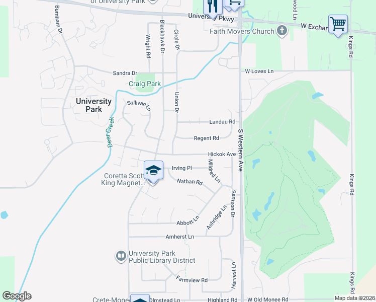 map of restaurants, bars, coffee shops, grocery stores, and more near 538 Hickok Avenue in University Park