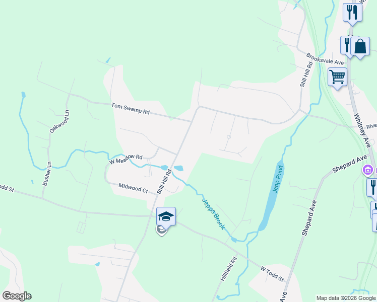 map of restaurants, bars, coffee shops, grocery stores, and more near 675 Still Hill Road in Hamden