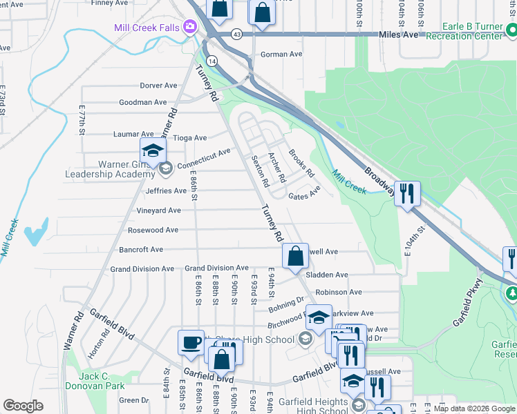 map of restaurants, bars, coffee shops, grocery stores, and more near in Cleveland