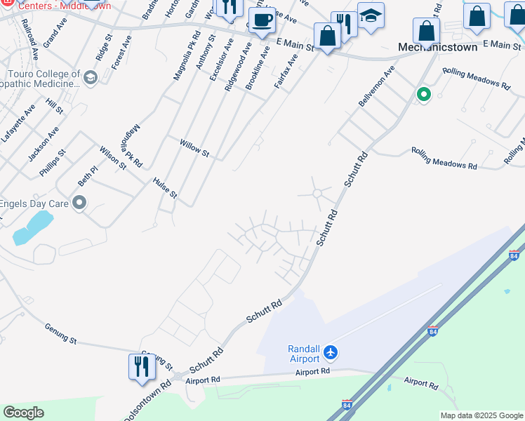 map of restaurants, bars, coffee shops, grocery stores, and more near 7 Abingdon Mews in Middletown