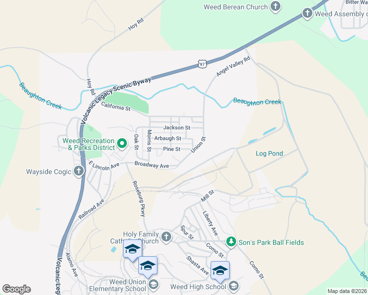 map of restaurants, bars, coffee shops, grocery stores, and more near 355 Arbaugh Street in Weed