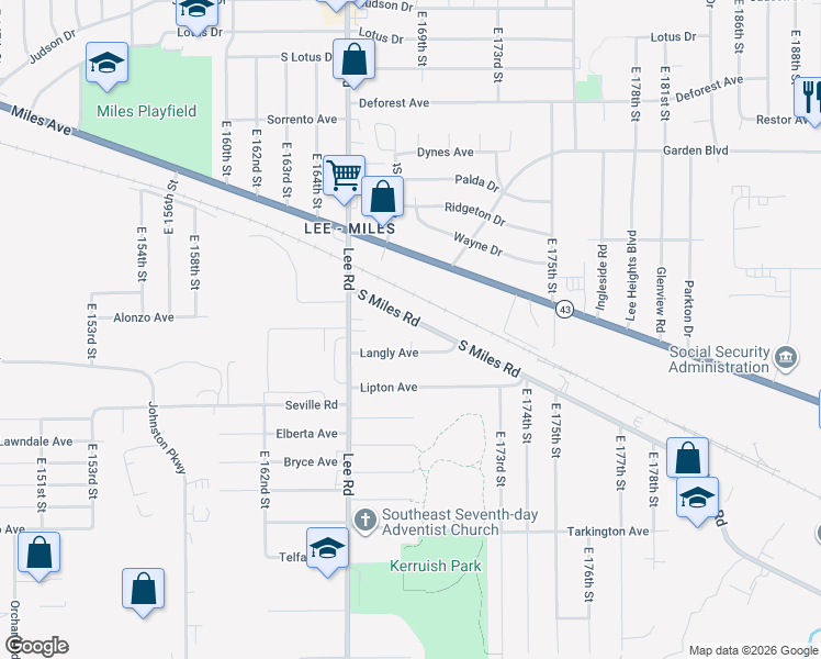 map of restaurants, bars, coffee shops, grocery stores, and more near 16726 South Miles Road in Cleveland