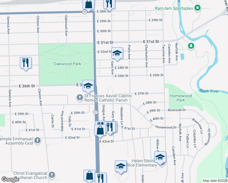 map of restaurants, bars, coffee shops, grocery stores, and more near 3675 Gary Avenue in Lorain