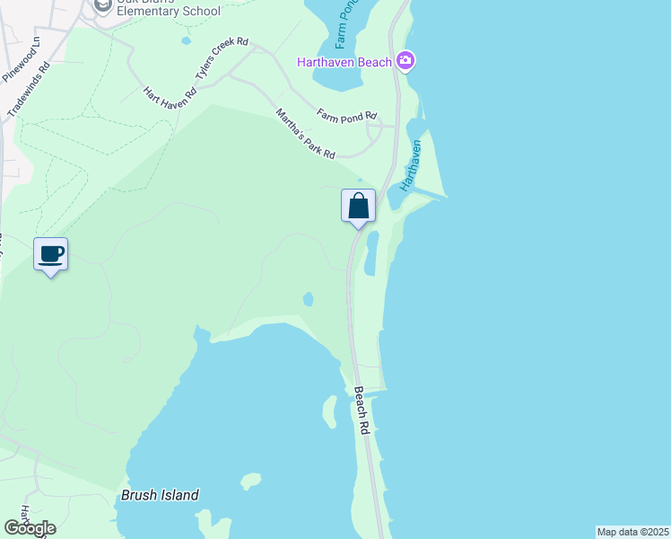 map of restaurants, bars, coffee shops, grocery stores, and more near 6 Anthiers Lane in Oak Bluffs