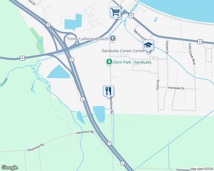 map of restaurants, bars, coffee shops, grocery stores, and more near 815 Bardshar Road in Sandusky