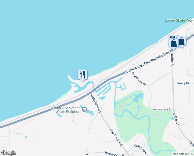 map of restaurants, bars, coffee shops, grocery stores, and more near 5968 West Erie Avenue in Lorain