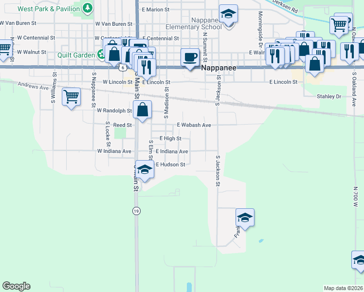 map of restaurants, bars, coffee shops, grocery stores, and more near 656 South Hastings Street in Nappanee