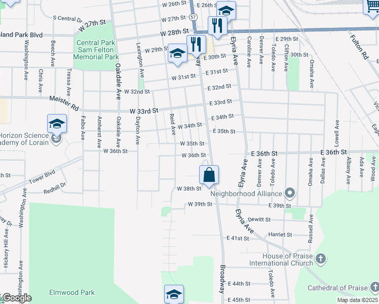 map of restaurants, bars, coffee shops, grocery stores, and more near 3570 Livingston Avenue in Lorain