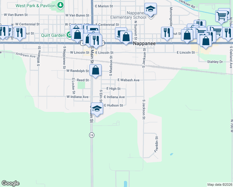 map of restaurants, bars, coffee shops, grocery stores, and more near 656 South Hastings Street in Nappanee
