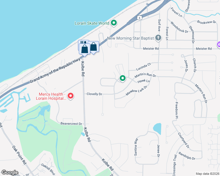 map of restaurants, bars, coffee shops, grocery stores, and more near 5292 Cardinal Court in Lorain