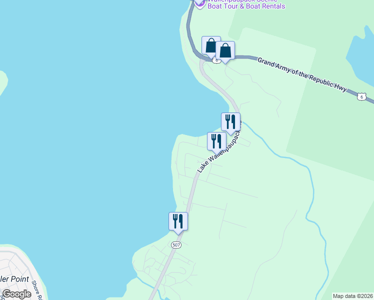 map of restaurants, bars, coffee shops, grocery stores, and more near Sunset Shore Drive in Hawley