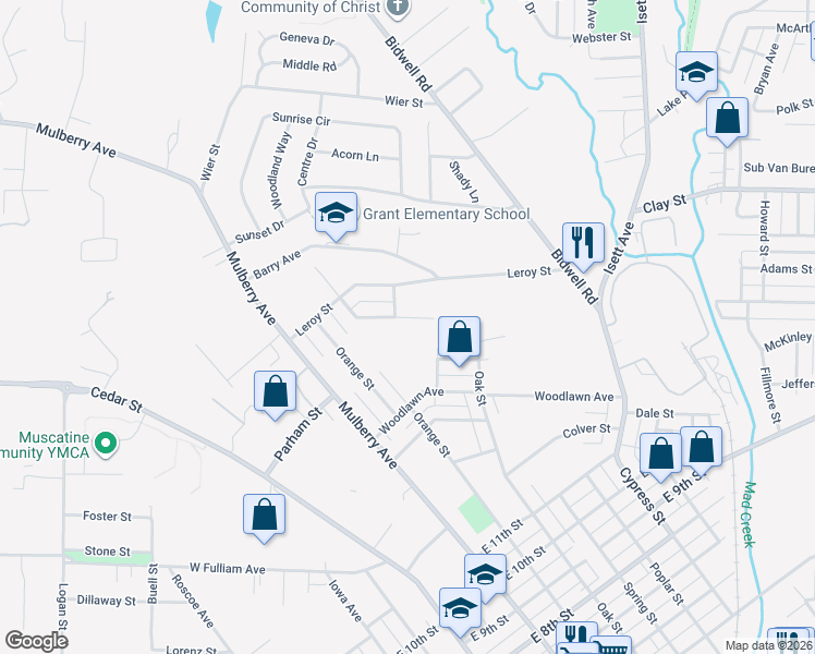 map of restaurants, bars, coffee shops, grocery stores, and more near 804 Marquette St in Muscatine