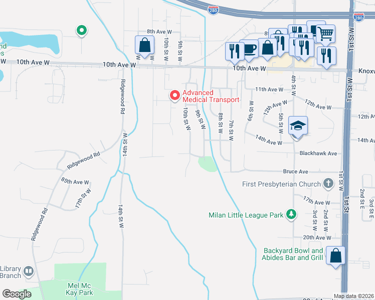 map of restaurants, bars, coffee shops, grocery stores, and more near 1009 83rd Ave W in Rock Island