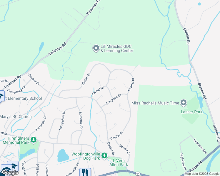 map of restaurants, bars, coffee shops, grocery stores, and more near 6 Valley Forge Way in Washingtonville
