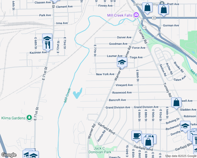 map of restaurants, bars, coffee shops, grocery stores, and more near 7819 Jeffries Avenue in Cleveland