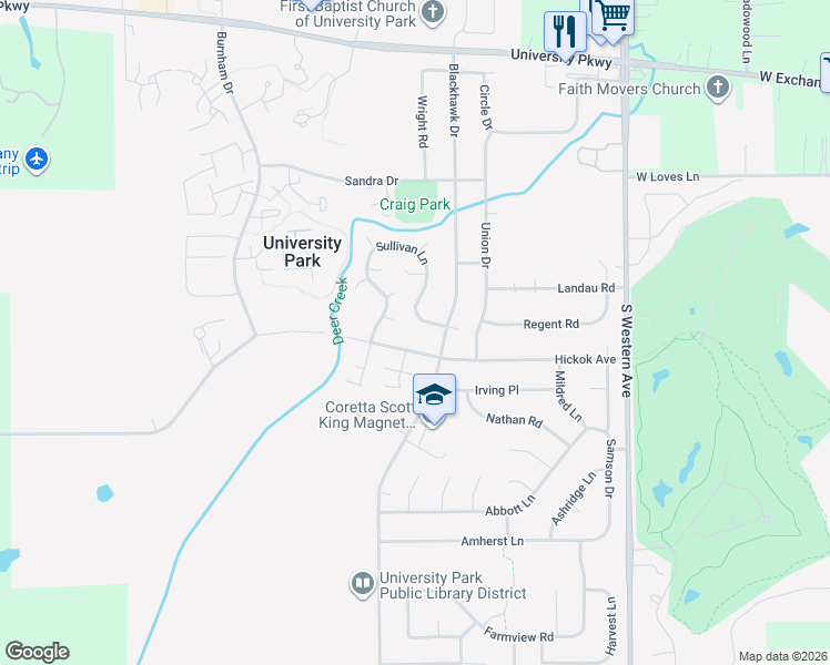map of restaurants, bars, coffee shops, grocery stores, and more near 607 Sullivan Lane in University Park