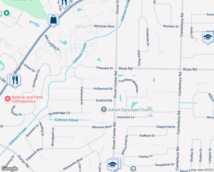 map of restaurants, bars, coffee shops, grocery stores, and more near 27276 Hollywood Drive in Westlake
